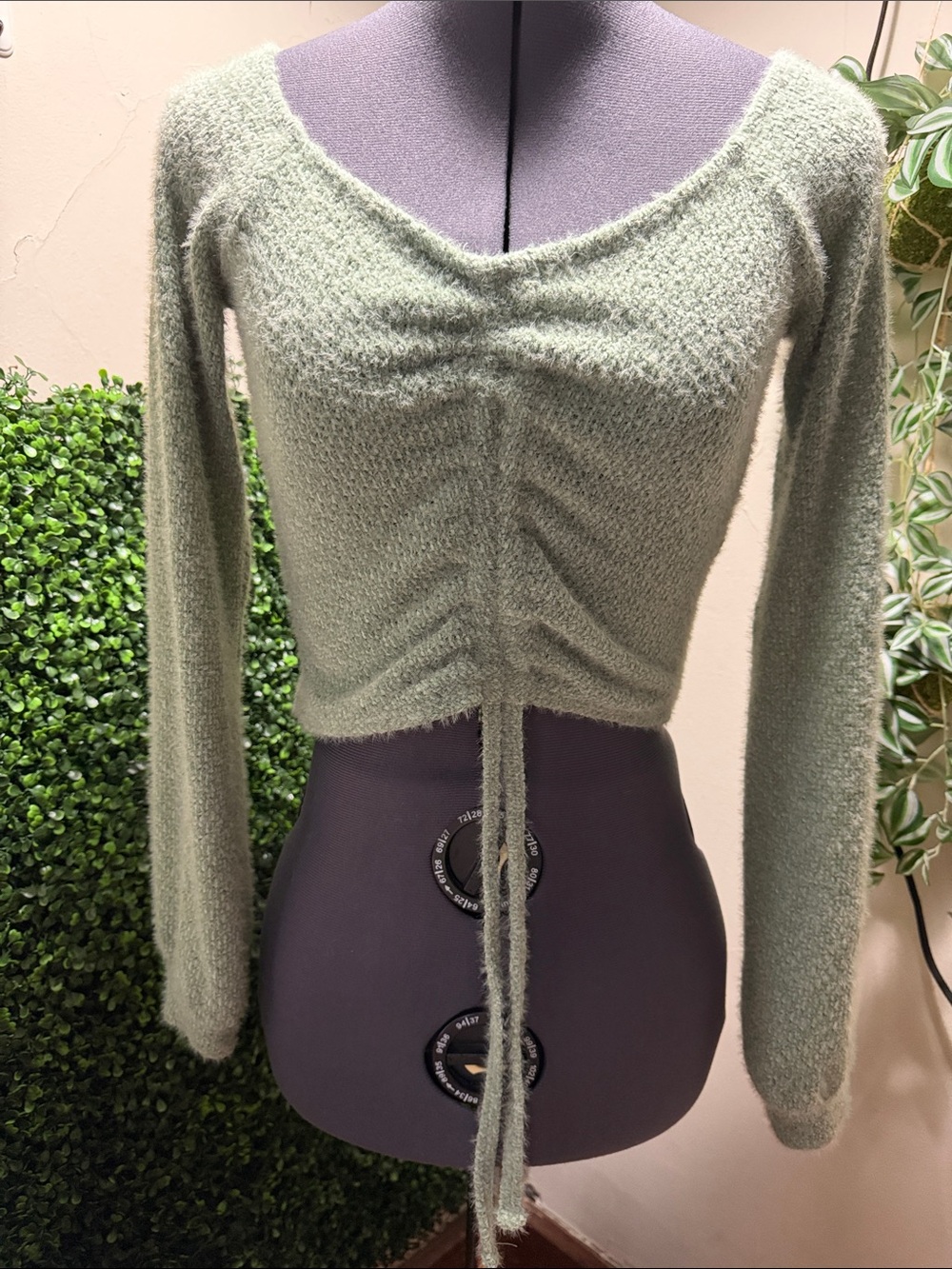 Hollister Soft Sage Green Cropped Drawstring Sweater